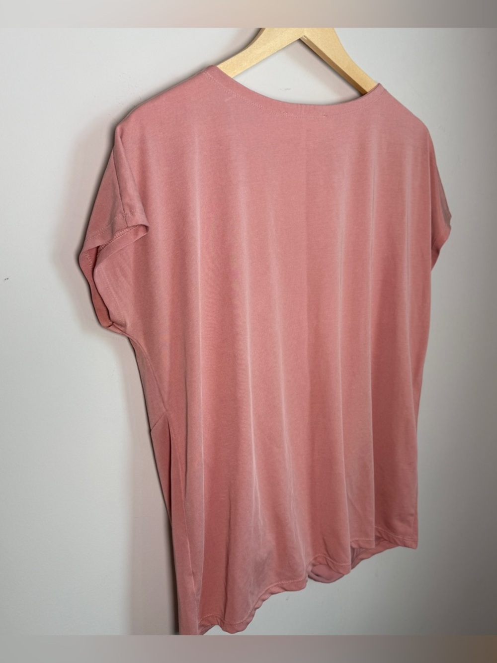 Double Zero Dusty Rose Modal Knot Front Tee Size L Cap Sleeve Soft Casual Top - Picture 4 of 8